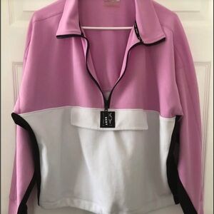 DKNY Pink and White Zip Pullover Size Large